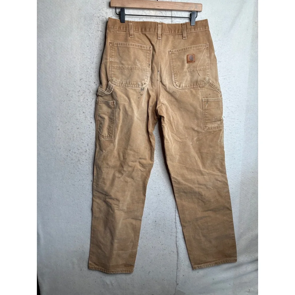 Carhartt B11-BRN Brown Duck Canvas Dungaree Fit Work Pants 32x36 Distressed